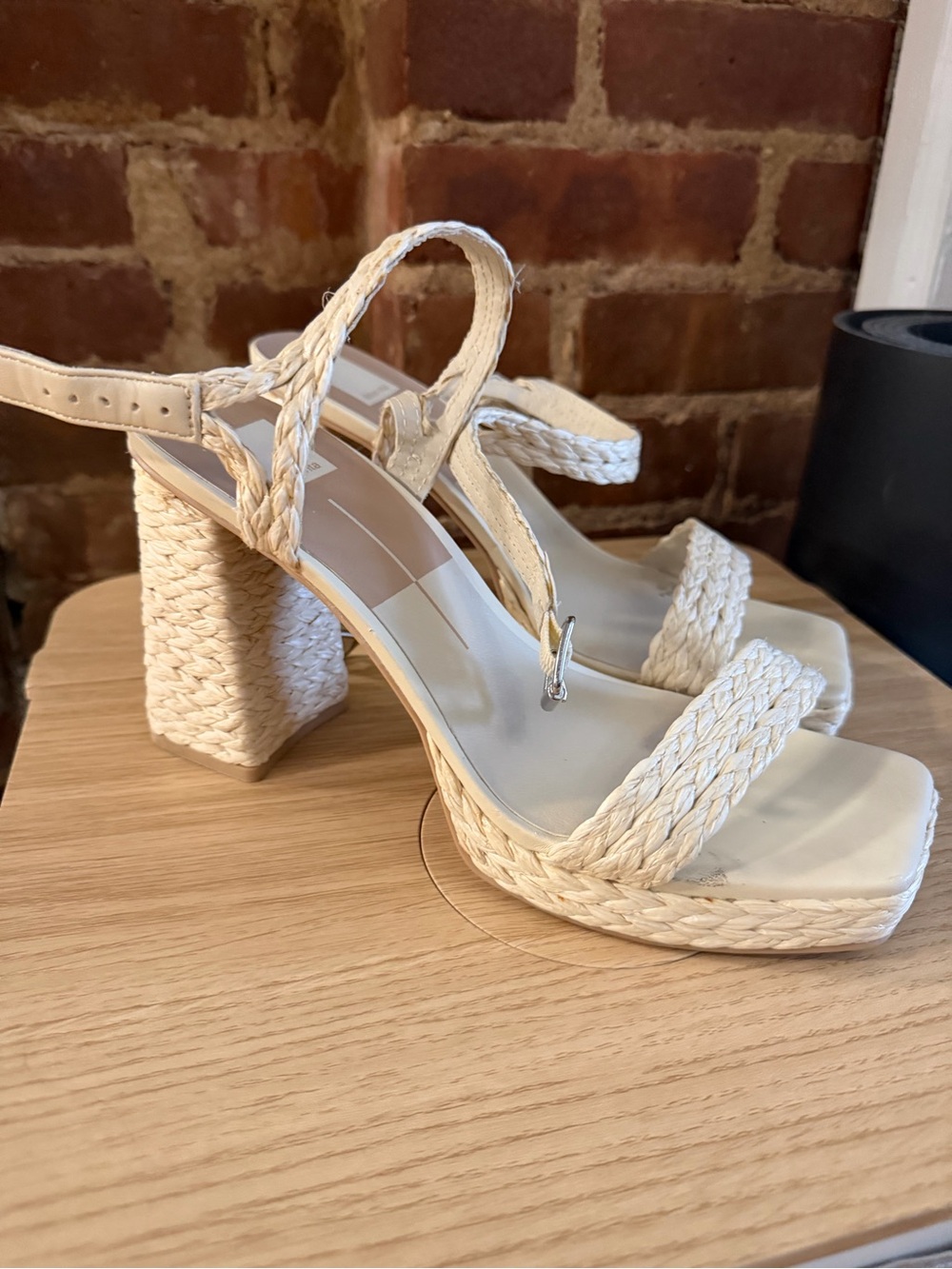 Dolce Vita White Raffia Strappy Heels